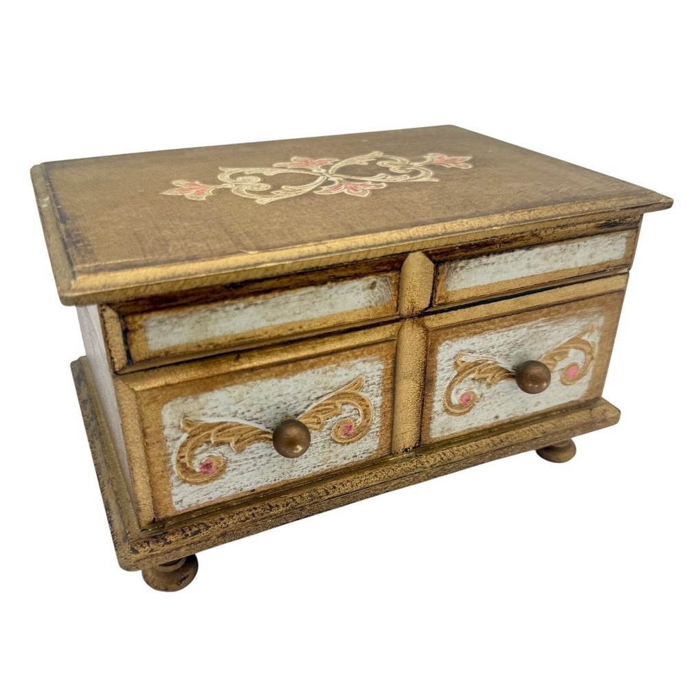 Vintage Italian Florentia Style Music Jewelry Box Wood Chest Red Velvet Plays
